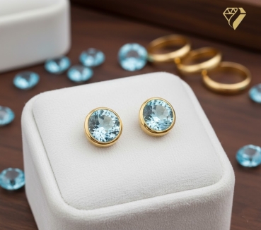 Preview: Ohrstecker Aquamarin 6mm rund 585 Gold