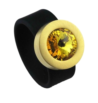 Edelstahl PVC Ring schwarz mit Kristall Stein oder Süsswasserperle nach Wahl