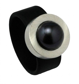 Edelstahl PVC Ring grau mit Kristall Steine oder Süsswasserperle nach Wahl