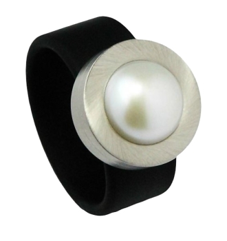 Edelstahl PVC Ring grau mit Kristall Steine oder Süsswasserperle nach Wahl