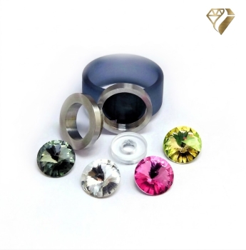 Edelstahl PVC Ring fuchsia light mit Kristall Steine oder Süsswasserperle nach Wahl