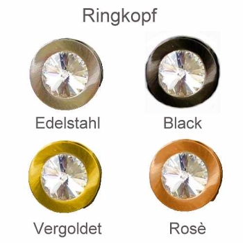 Edelstahl PVC Ring schwarz mit Kristall Stein nach Wahl
