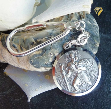 Schlüsselanhänger Christophorus rund 27mm Silber 925