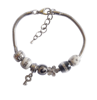 Armband Beads schwarz weiss Zirkonia Edelstahl 20cm