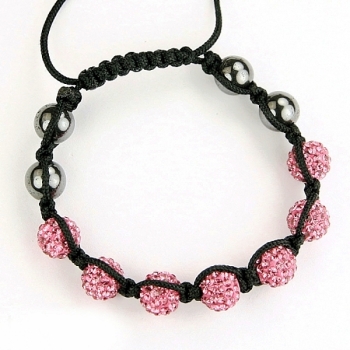 Shamballa Armband mit Kristallkugel pink und Hämatit