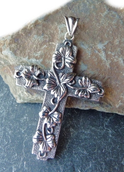 Anhänger Edelstahl Kreuz Blumen