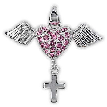 Silberanhänger Flügel Herz pink Kreuz 925 Silber