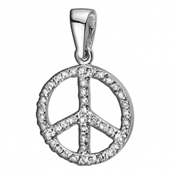 Anhänger 15mm Peace-Zeichen mit Zirkonias rhodiniert Silber 925