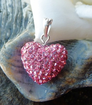 Anhänger 3D Herz Zirkonia rosa Silber 925