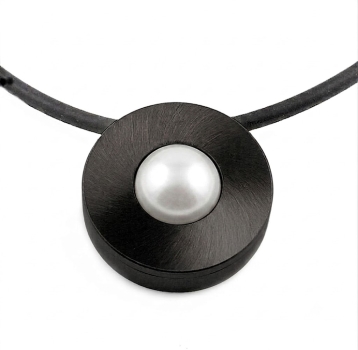 Anhänger Edelstahl 22mm schwarz mit Kristall Elements oder Süßwasserperle nach Wahl