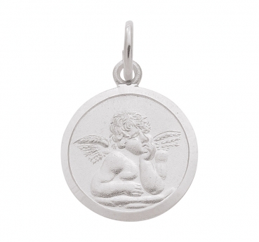 Anhänger Medaille Amor Engel rund 12mm in edlem 585 WEISSGOLD