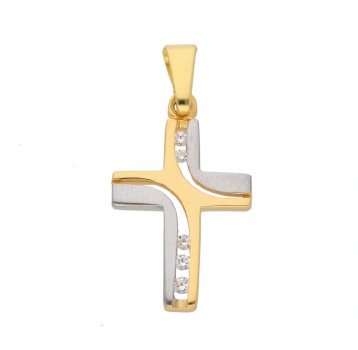 Anhänger Kreuz bicolor Zirkonia 11x16mm 14Kt 585 GOLD