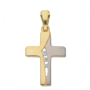 Anhänger Kreuz bicolor Zirkonia 12x15mm 14Kt 585 GOLD