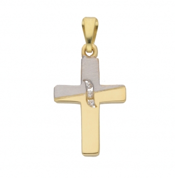 Anhänger Kreuz bicolor Zirkonia 12x17mm 14Kt 585 GOLD