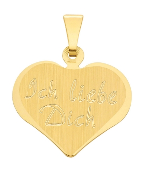 Anhänger Gravurplatte Herz 15x13mm "Ich liebe Dich" 8Kt Gold