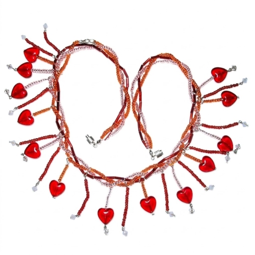 Collier Halskette mit roten Herzen 44cm