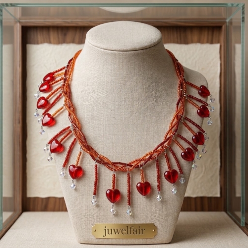 Preview: Collier Halskette mit roten Herzen 44cm