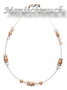 Collier Kette Lachs SW Kristall 43cm