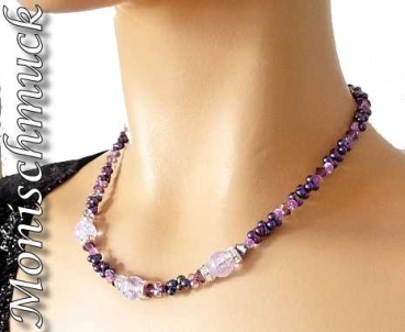 Collier Bergkristall mit Doppelkegel amethyst AB