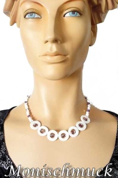 Collier Scheiben creme mit Doppelkegel amethyst AB 45cm