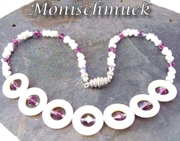 Collier Scheiben creme mit Doppelkegel amethyst AB 45cm