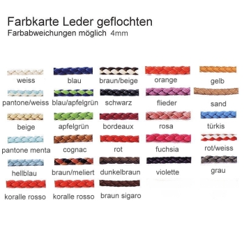 Exklusives Ledercollier 4mm für Wechselschliesse geflochten in 27 Farben Edelstahl