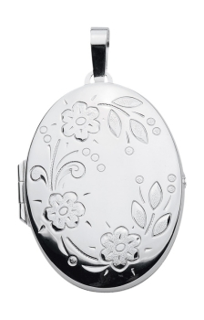 Anhänger Medaillon oval Blumen 30x37mm Silber 925