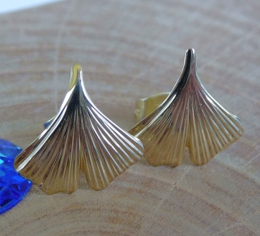 Stecker 12mm Ginkgoblatt 14Kt 585 GOLD