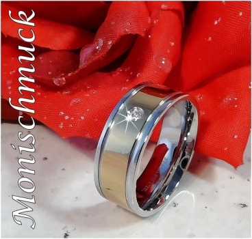 Edelstahlring bicolor mit Zirkonia klar