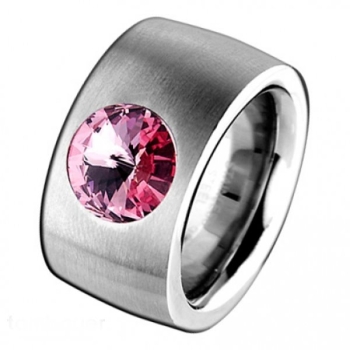 Ring aus Edelstahl 14mm mit Zirkonia light rose