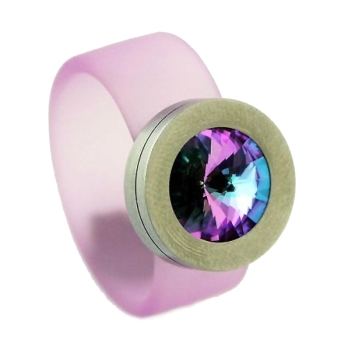 Edelstahl PVC Ring fuchsia light mit Kristall Steine nach Wahl