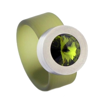 Edelstahl PVC Ring oliv mit Kristall Steine nach Wahl