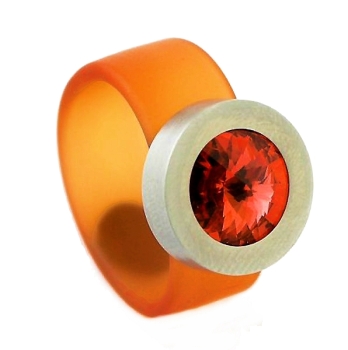 Edelstahl PVC Ring orange mit Kristall Steine nach Wahl
