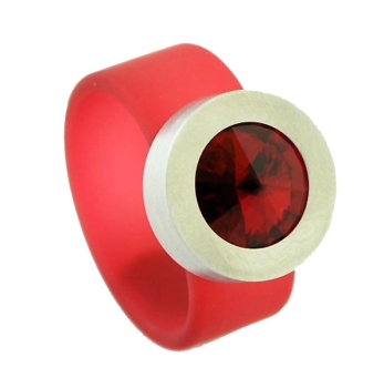 Edelstahl PVC Ring rot mit Kristall Steine nach Wahl