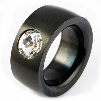 Ring aus Edelstahl schwarz 11 mm mit Kristall Stein nach Wahl