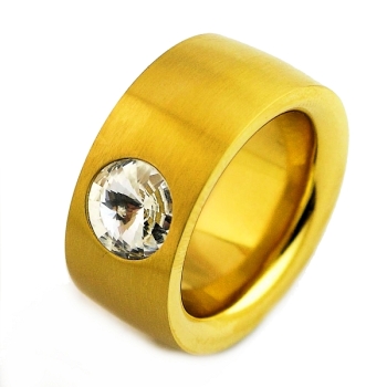 Ring aus Edelstahl vergoldet 11 mm mit Kristall Stein nach Wahl