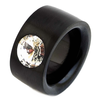 Ring aus Edelstahl schwarz 14 mm mit Kristall Steinen nach Wahl