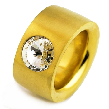 Ring aus Edelstahl vergoldet 14 mm mit Kristall Steinen nach Wahl