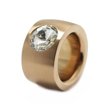 Ring aus Edelstahl rose 14 mm mit Kristall Stein nach Wahl