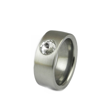 Ring aus Edelstahl schwarz 8 mm mit Kristall Stein nach Wahl