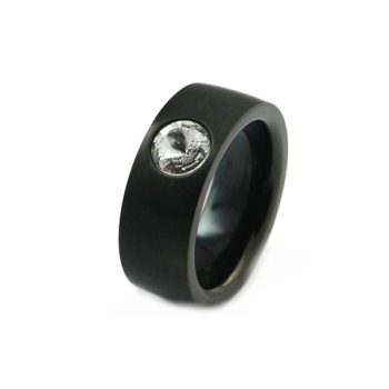 Ring aus Edelstahl schwarz 8 mm mit Kristall Stein nach Wahl