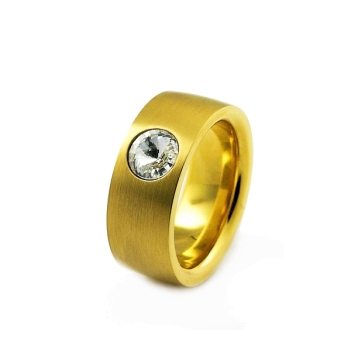 Ring aus Edelstahl vergoldet 8 mm mit Kristall Stein nach Wahl