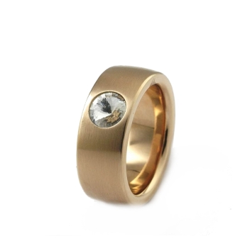 Ring aus Edelstahl rose 8 mm mit Kristall Stein nach Wahl