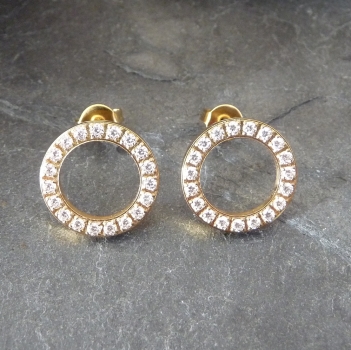Ohrstecker Edelstahl vergoldet poliert Zirkonia Steine 13mm