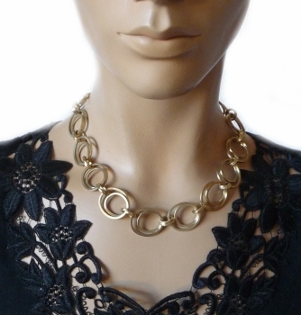 Collier Edelstahl mattiert vergoldet Kringel Design 45cm