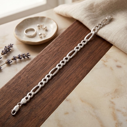 Preview: Armband 7mm Figarokette flach Silber 925 20, 21cm