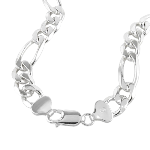 Preview: Armband 9mm Figarokette flach Silber 925 21, 22cm