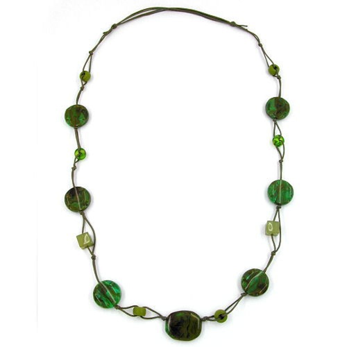 Kette geknotet Kunststoffperlen khaki-grün-marmoriert Kordel grün 90cm