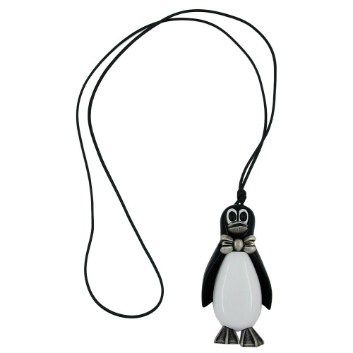 Kette Kunststoff Pinguin schwarz-weiß silbergrau Kordel schwarz 90cm