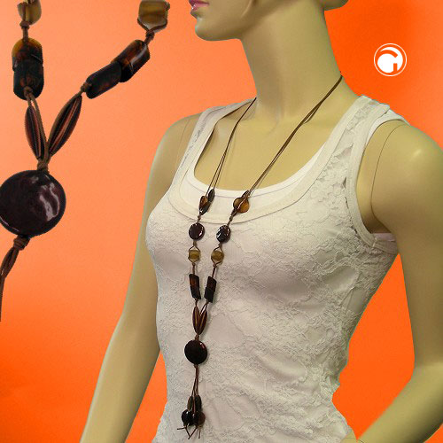 Kette 28mm Scheibe Kunststoff kaffeebraun Kordel braun 90cm
